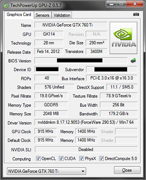 nVidia Kepler GeForce GTX 760 Ti (GK104) GPU-Z (Fake)